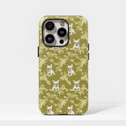 Double-Layer Semi-Handprinted Tough Matte French Bulldog Green iPhone Case