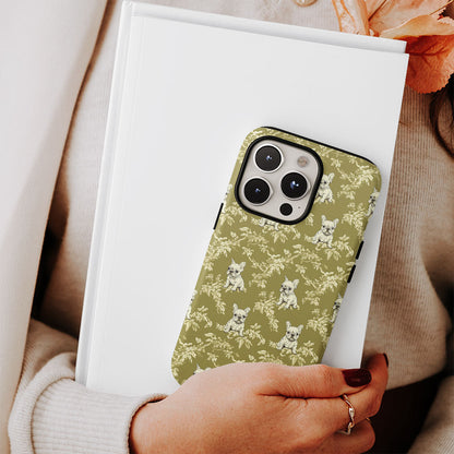 Double-Layer Semi-Handprinted Tough Matte French Bulldog Green iPhone Case