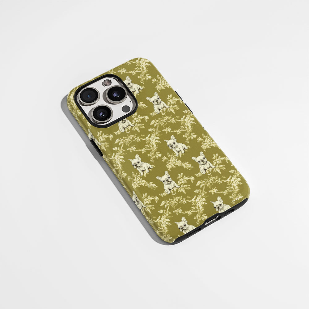 Double-Layer Semi-Handprinted Tough Matte French Bulldog Green iPhone Case