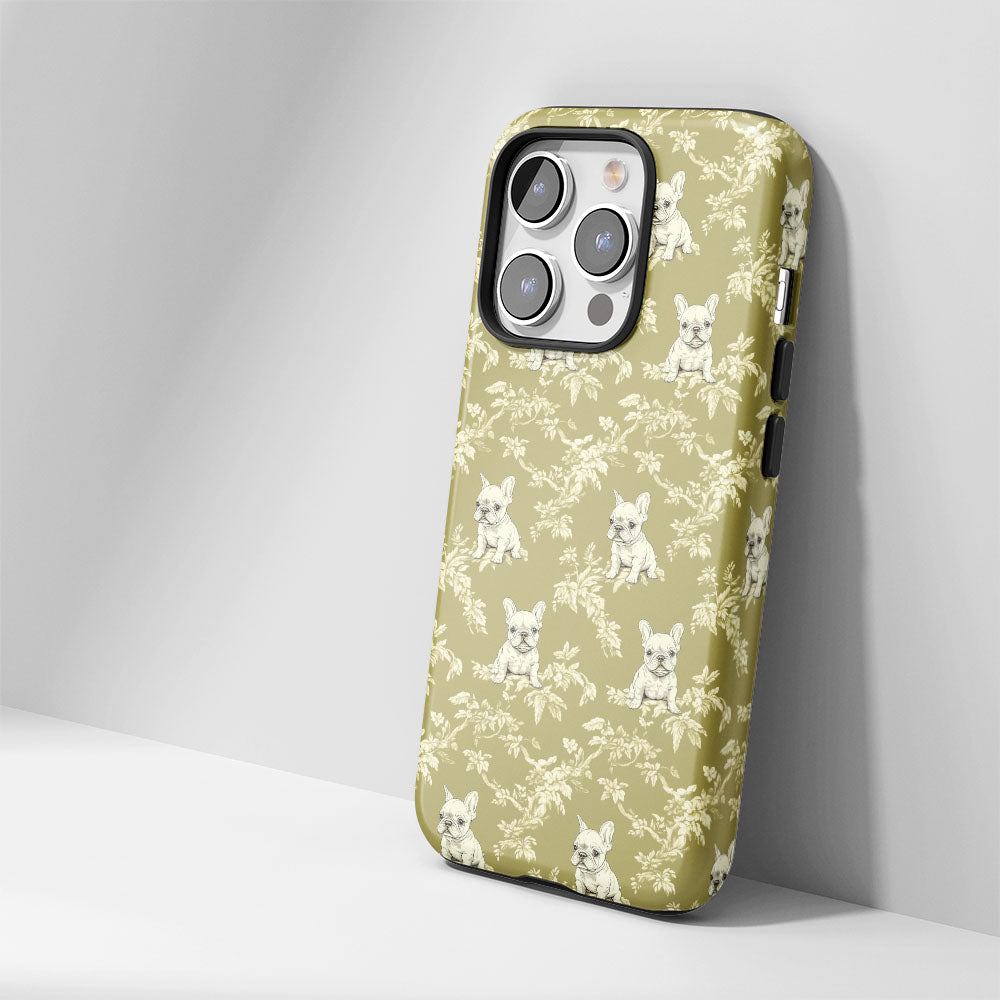 Double-Layer Semi-Handprinted Tough Matte French Bulldog Green iPhone Case