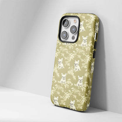 Double-Layer Semi-Handprinted Tough Matte French Bulldog Green iPhone Case