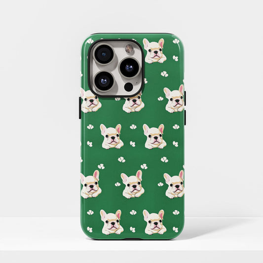 Double-Layer Semi-Handprinted Tough Matte French Bulldog Green iPhone Case