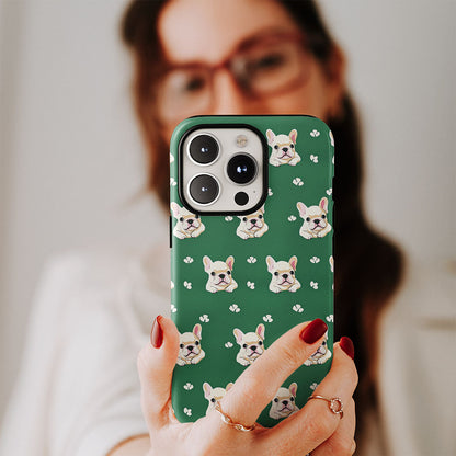 Double-Layer Semi-Handprinted Tough Matte French Bulldog Green iPhone Case