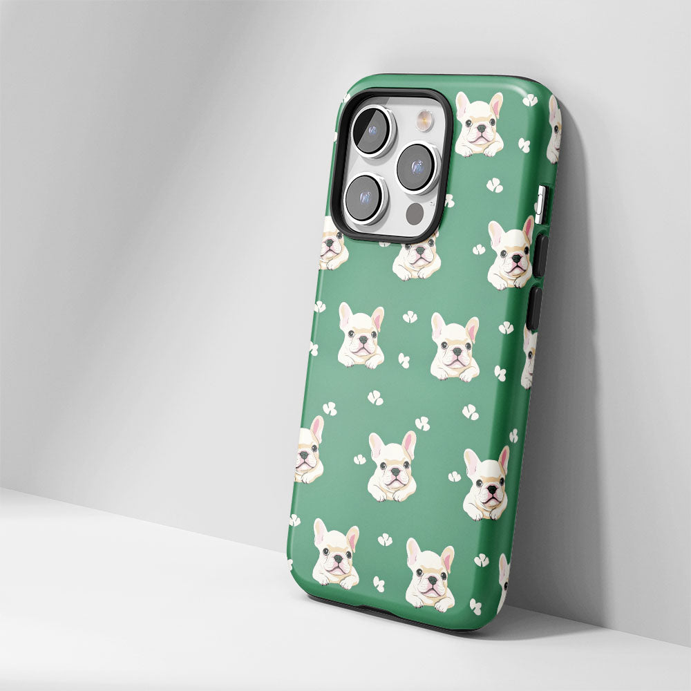 Double-Layer Semi-Handprinted Tough Matte French Bulldog Green iPhone Case