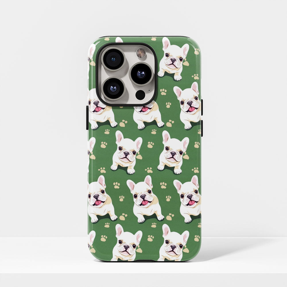 Semi-Handprinted Tough Matte French Bulldog Green iPhone Case