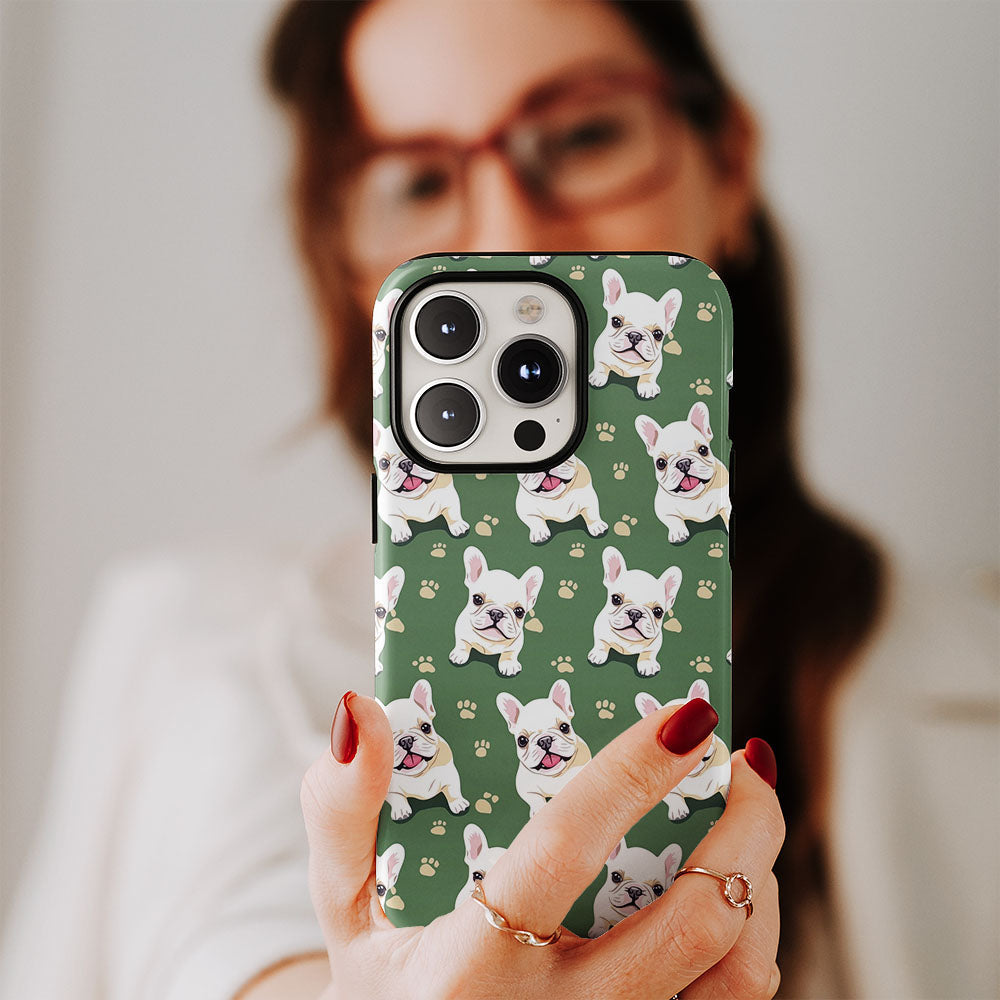 Semi-Handprinted Tough Matte French Bulldog Green iPhone Case