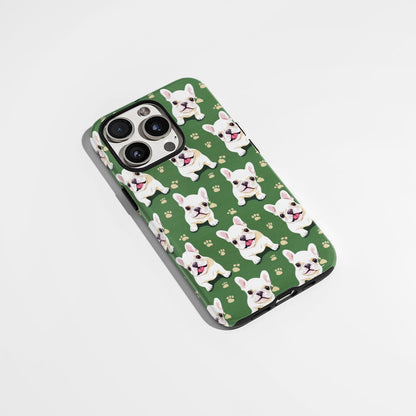 Semi-Handprinted Tough Matte French Bulldog Green iPhone Case