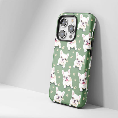 Semi-Handprinted Tough Matte French Bulldog Green iPhone Case