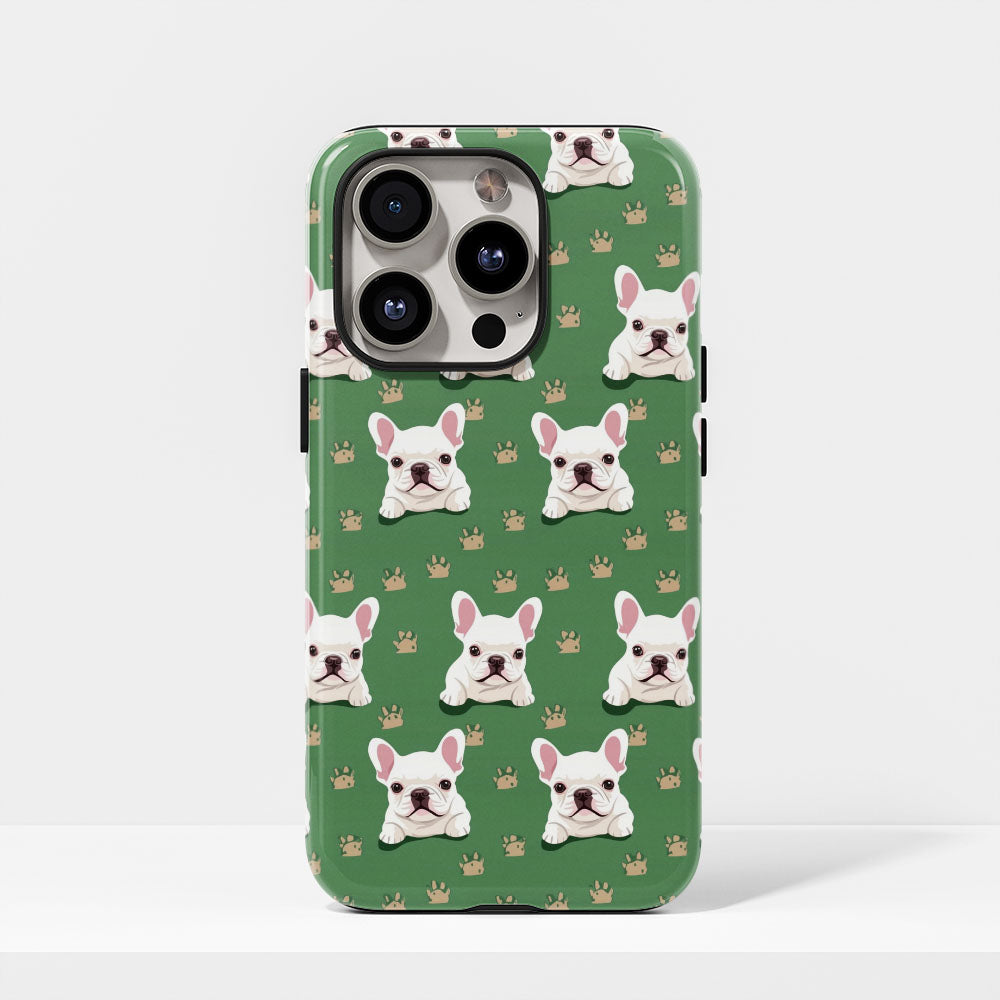 Double-Layer Semi-Handprinted Tough Matte French Bulldog Green iPhone Case