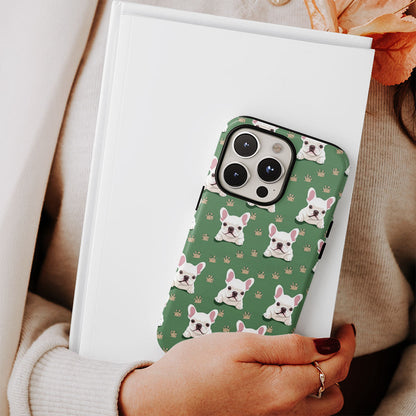 Double-Layer Semi-Handprinted Tough Matte French Bulldog Green iPhone Case