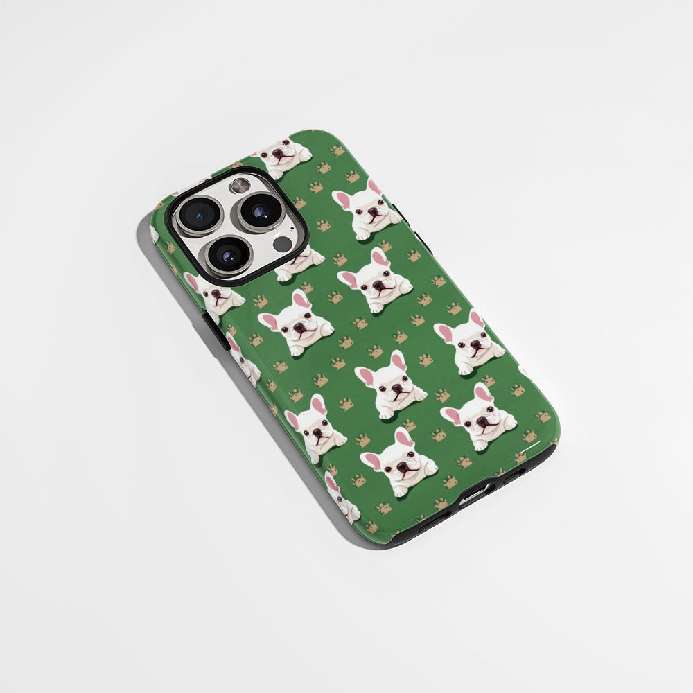 Double-Layer Semi-Handprinted Tough Matte French Bulldog Green iPhone Case