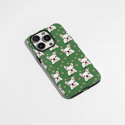 Double-Layer Semi-Handprinted Tough Matte French Bulldog Green iPhone Case