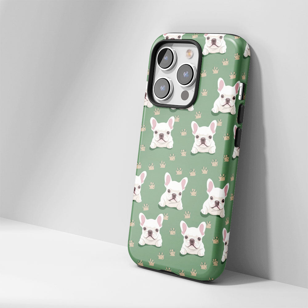 Double-Layer Semi-Handprinted Tough Matte French Bulldog Green iPhone Case