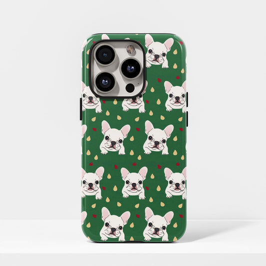 Double-Layer Semi-Handprinted Tough Matte French Bulldog Green iPhone Case