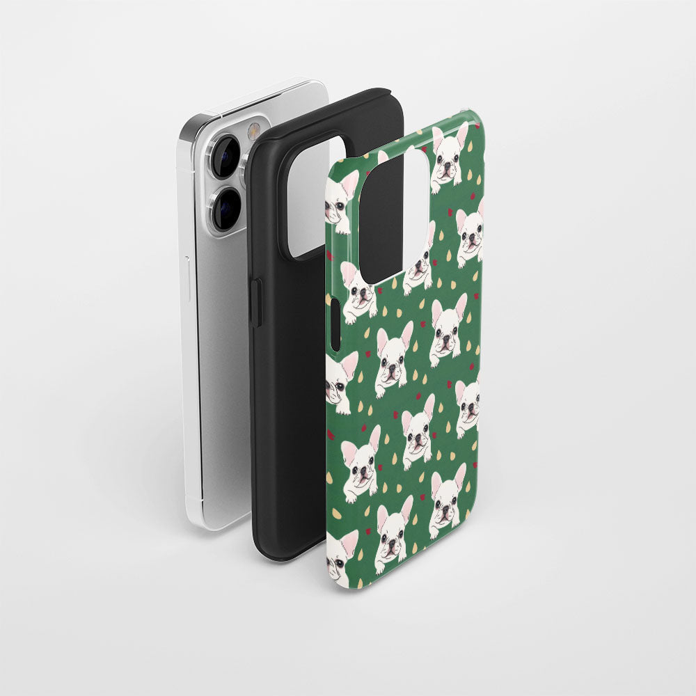 Double-Layer Semi-Handprinted Tough Matte French Bulldog Green iPhone Case