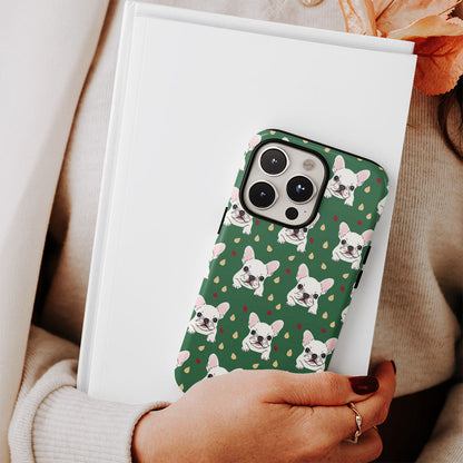 Double-Layer Semi-Handprinted Tough Matte French Bulldog Green iPhone Case
