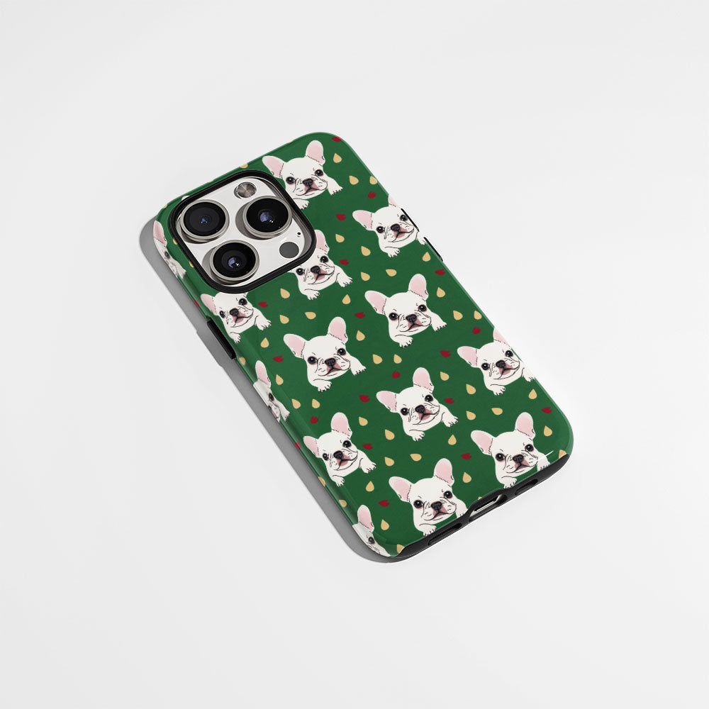 Double-Layer Semi-Handprinted Tough Matte French Bulldog Green iPhone Case