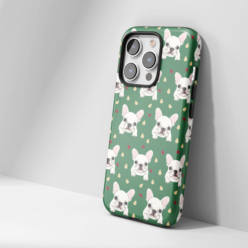 Double-Layer Semi-Handprinted Tough Matte French Bulldog Green iPhone Case