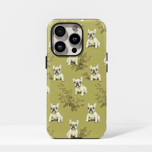 Double-Layer Semi-Handprinted Tough Matte French Bulldog Green iPhone Case