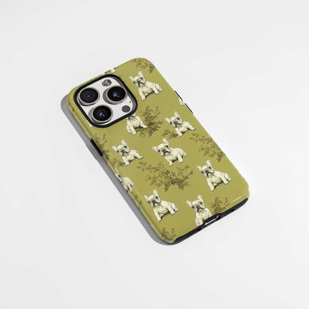 Double-Layer Semi-Handprinted Tough Matte French Bulldog Green iPhone Case