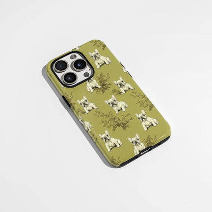 Double-Layer Semi-Handprinted Tough Matte French Bulldog Green iPhone Case
