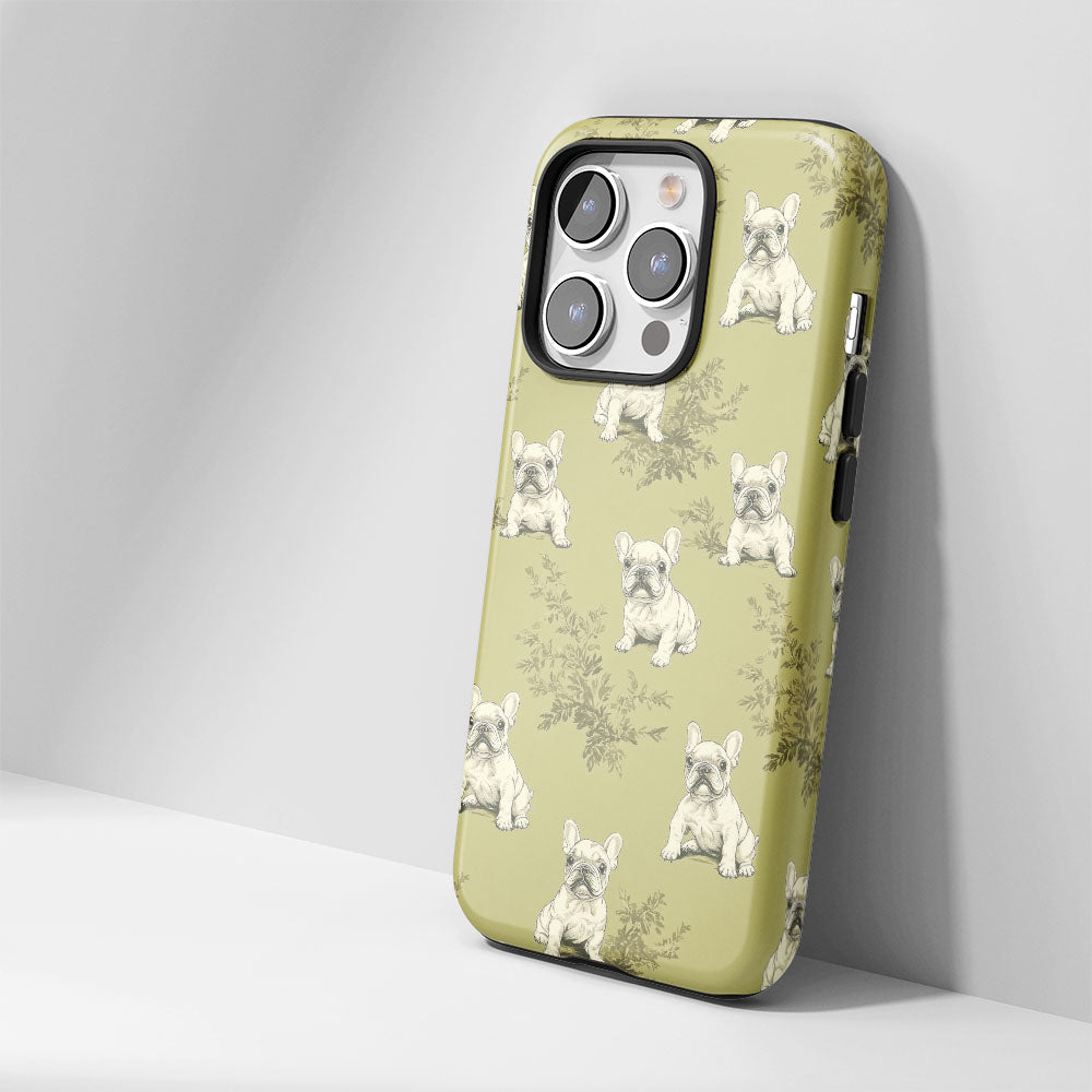 Double-Layer Semi-Handprinted Tough Matte French Bulldog Green iPhone Case