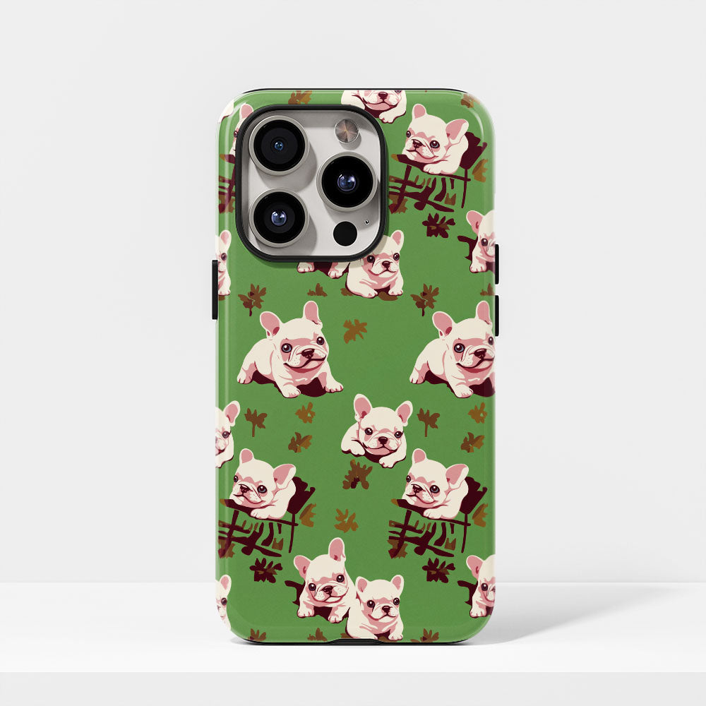 Semi-Handprinted Tough Matte French Bulldog Green iPhone Case