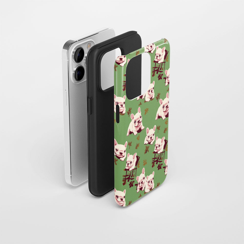 Semi-Handprinted Tough Matte French Bulldog Green iPhone Case