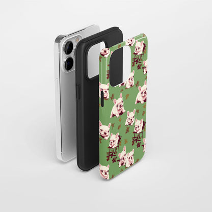 Semi-Handprinted Tough Matte French Bulldog Green iPhone Case