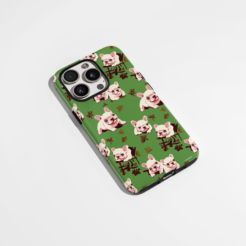 Semi-Handprinted Tough Matte French Bulldog Green iPhone Case