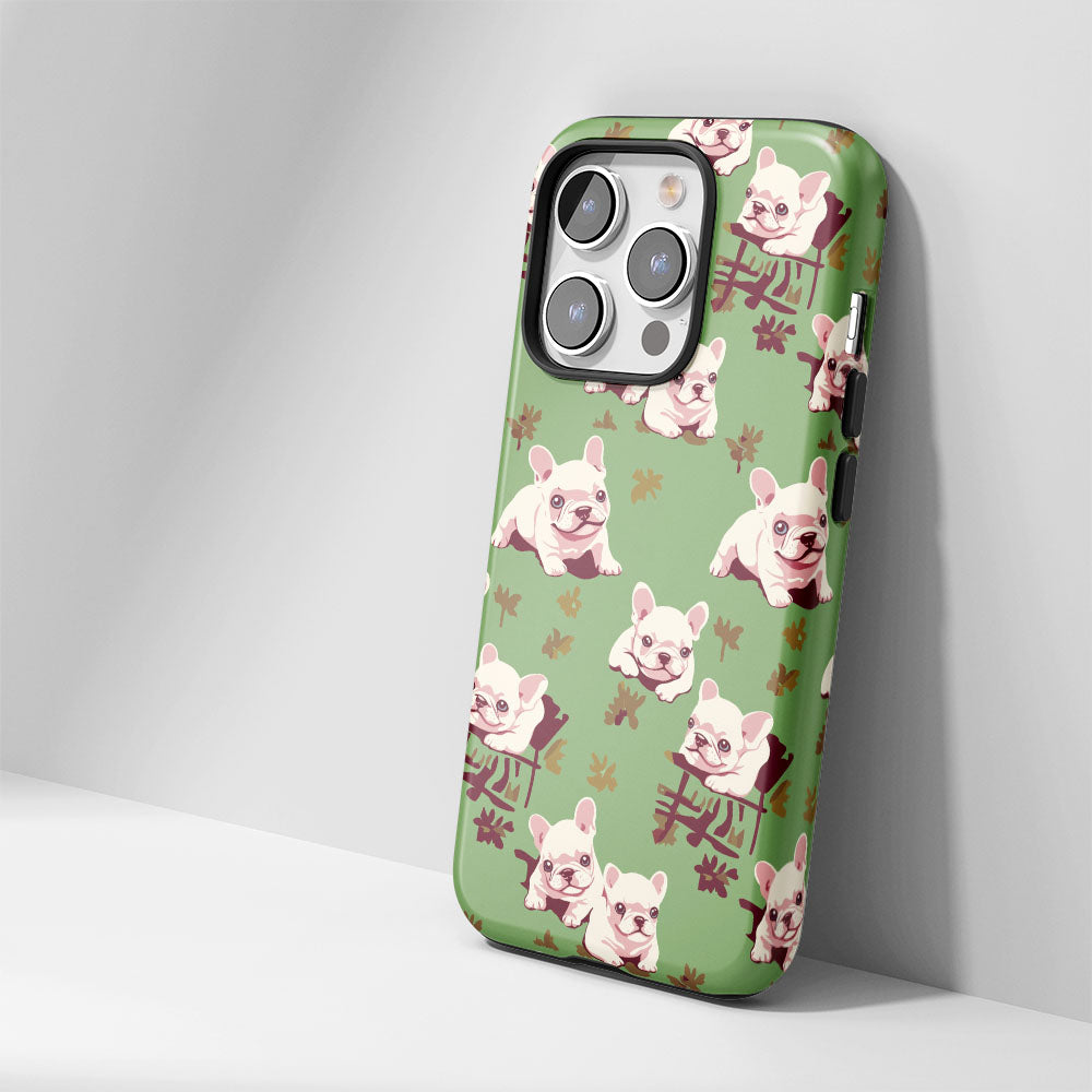 Semi-Handprinted Tough Matte French Bulldog Green iPhone Case