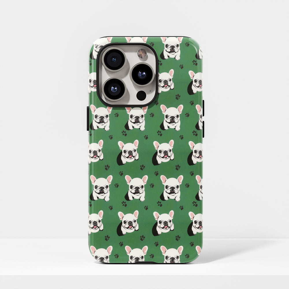 Semi-Handprinted Tough Matte French Bulldog Green iPhone Case