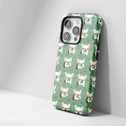 Semi-Handprinted Tough Matte French Bulldog Green iPhone Case