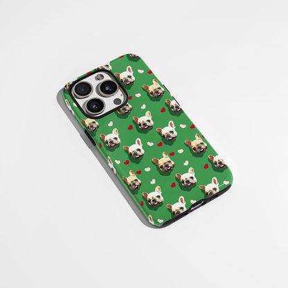 Semi-Handprinted Tough Matte French Bulldog Green iPhone Case