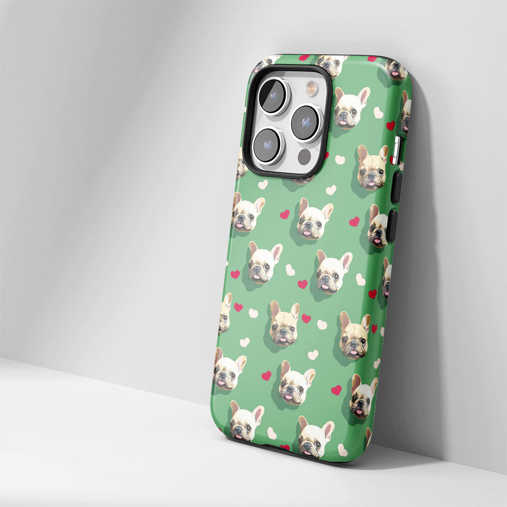 Semi-Handprinted Tough Matte French Bulldog Green iPhone Case