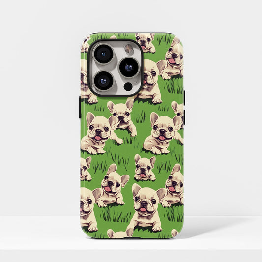 Semi-Handprinted Tough Matte French Bulldog Green iPhone Case