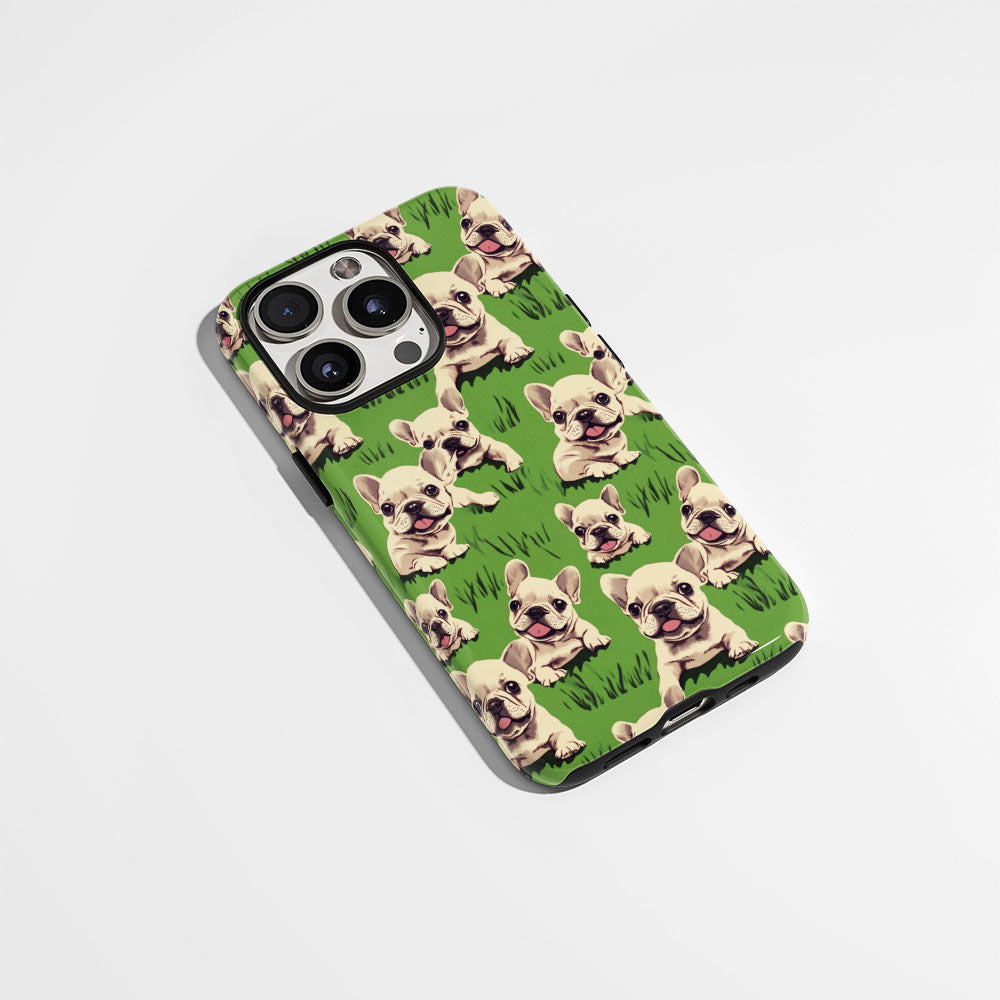 Semi-Handprinted Tough Matte French Bulldog Green iPhone Case