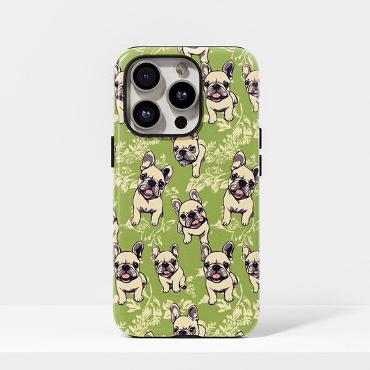 Semi-Handprinted Tough Matte French Bulldog Green iPhone Case