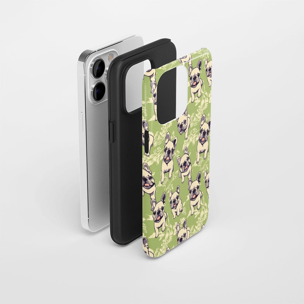 Semi-Handprinted Tough Matte French Bulldog Green iPhone Case