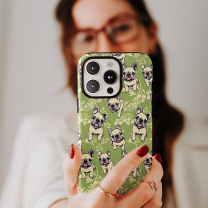 Semi-Handprinted Tough Matte French Bulldog Green iPhone Case