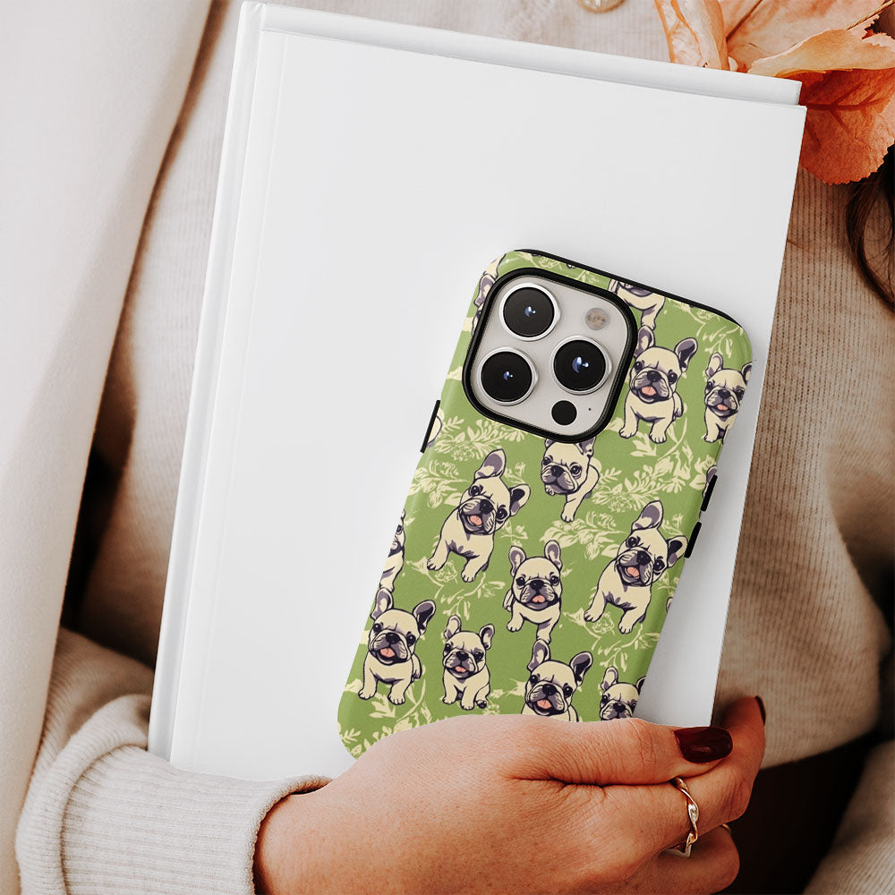 Semi-Handprinted Tough Matte French Bulldog Green iPhone Case