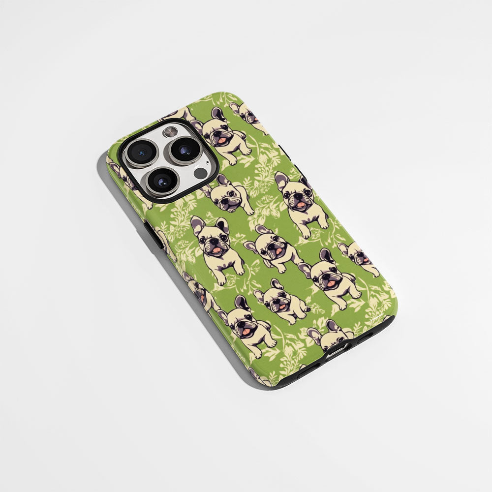 Semi-Handprinted Tough Matte French Bulldog Green iPhone Case