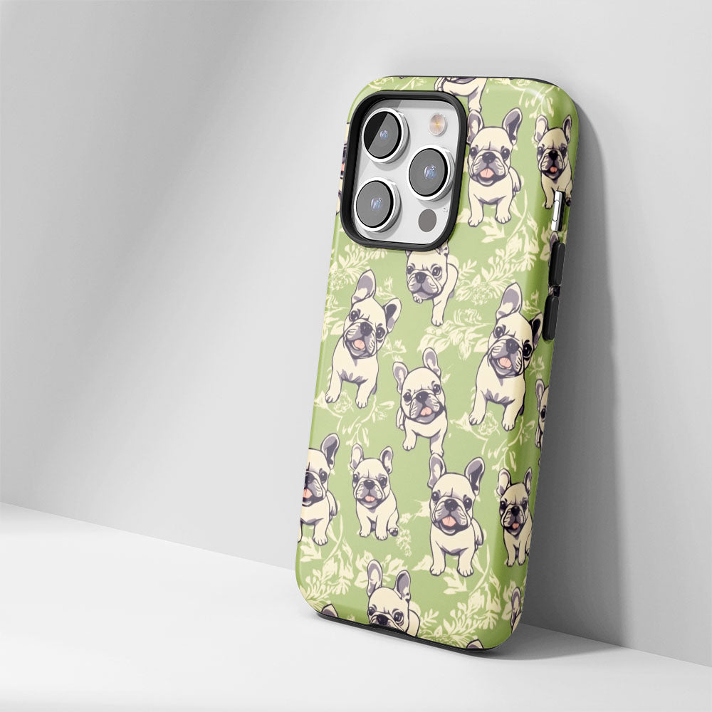 Semi-Handprinted Tough Matte French Bulldog Green iPhone Case