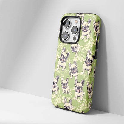 Semi-Handprinted Tough Matte French Bulldog Green iPhone Case