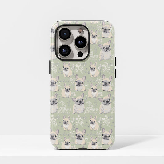 Semi-Handprinted Tough Matte French Bulldog Green iPhone Case