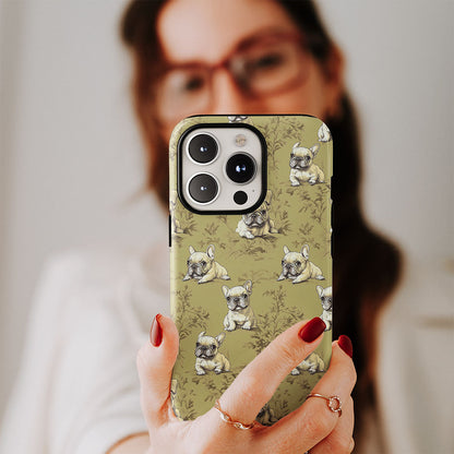 Semi-Handprinted Tough Matte French Bulldog Green iPhone Case