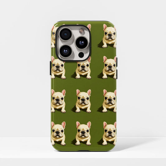 Semi-Handprinted Tough Matte French Bulldog Green iPhone Case