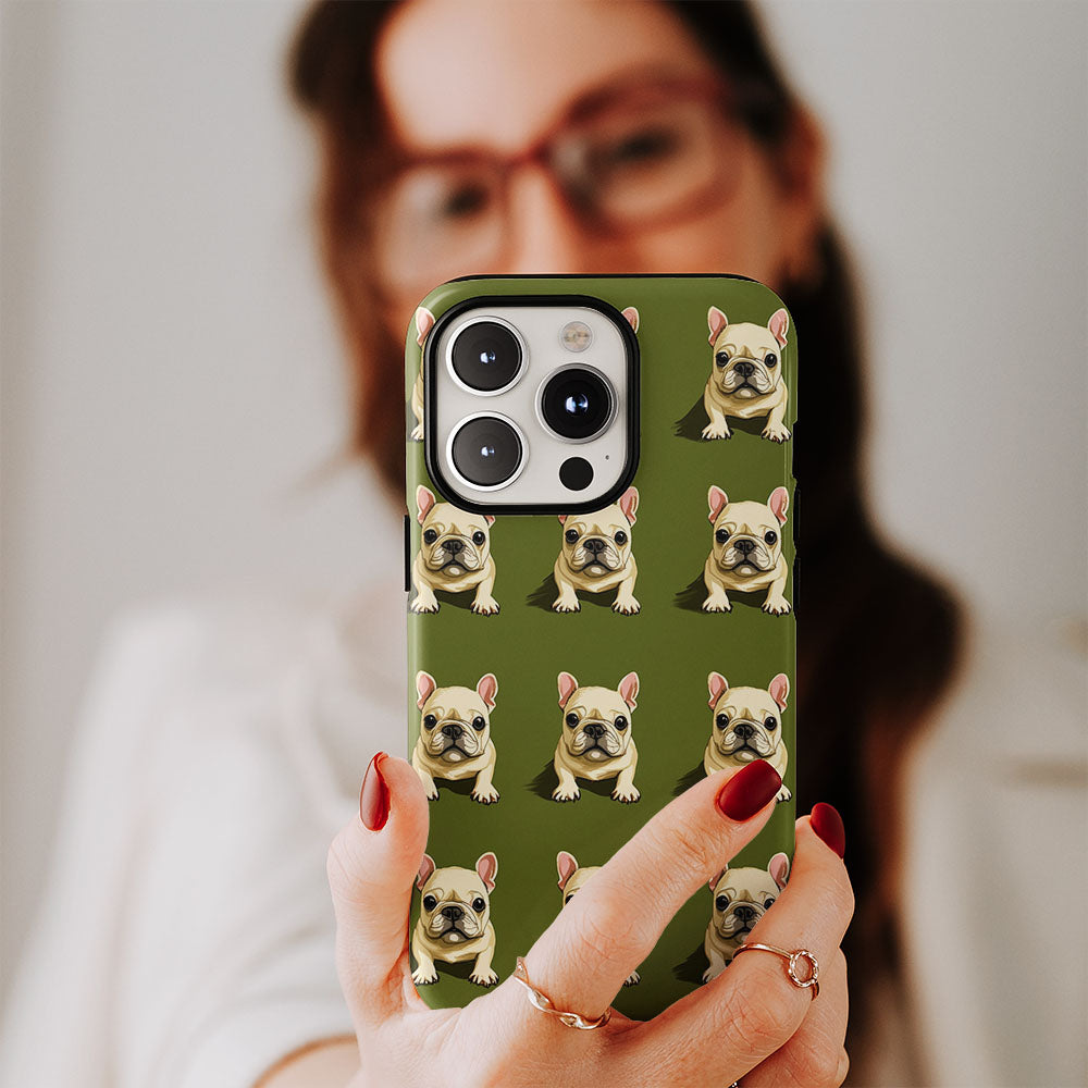 Semi-Handprinted Tough Matte French Bulldog Green iPhone Case