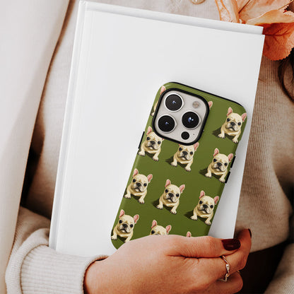 Semi-Handprinted Tough Matte French Bulldog Green iPhone Case