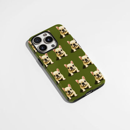 Semi-Handprinted Tough Matte French Bulldog Green iPhone Case